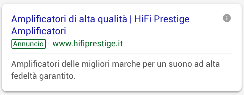 Annuncio Google Ads Hi Fi Prestige 2
