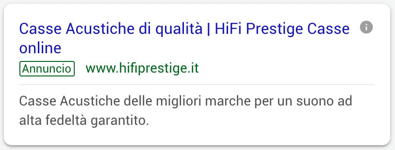 Annuncio Google Ads Hi Fi Prestige 3