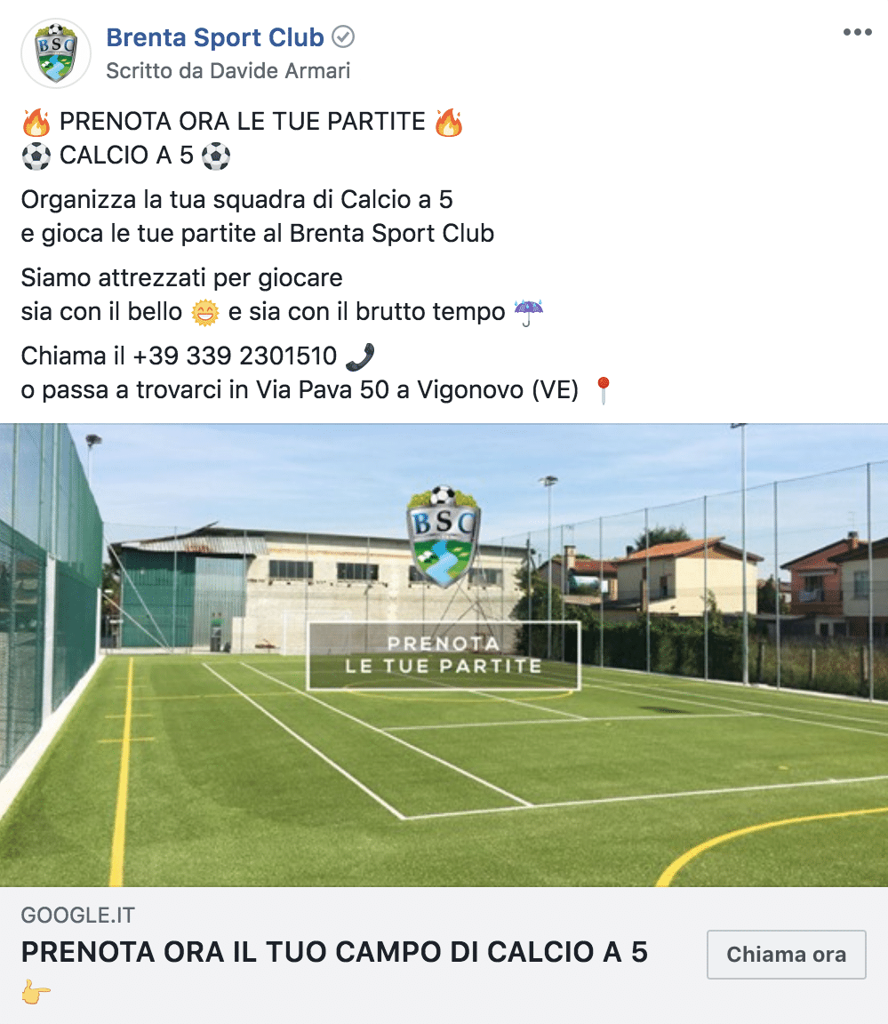 Esempio Centro SportivoPagina Facebook: Brenta Sport Club